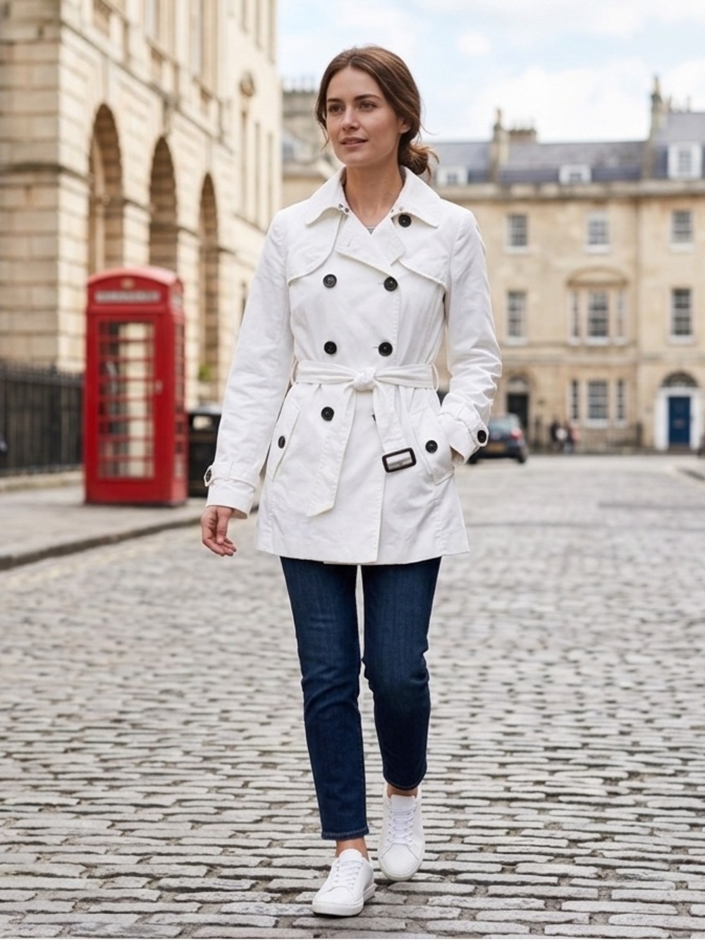 Banana Republic White Double-Breasted Trench Coat with Belt
